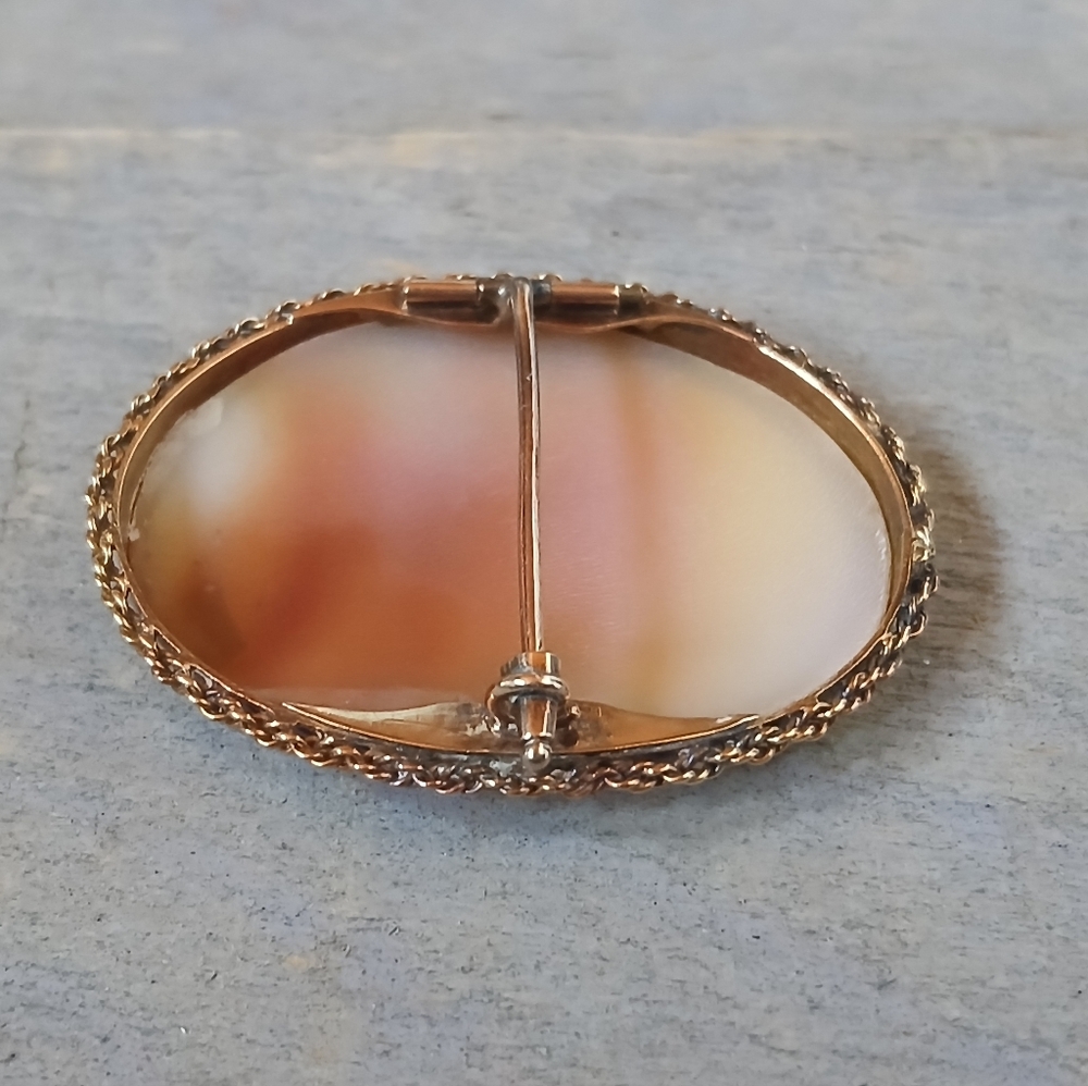 Antique Victorian Carved Shell Cameo 14K Rose Gold Brooch Roman Greek Warrior - Picture 11 of 16